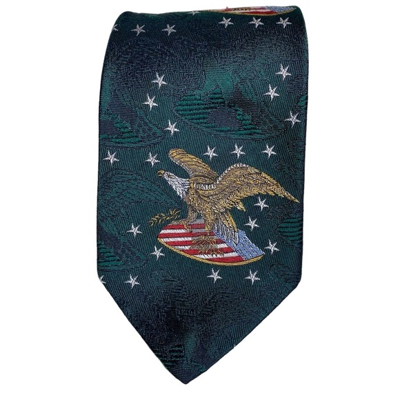 Polo Ralph Lauren Jacquard Silk Tie Hunter Green Eagle Shield Patriotic Made USA - Picture 2 of 11